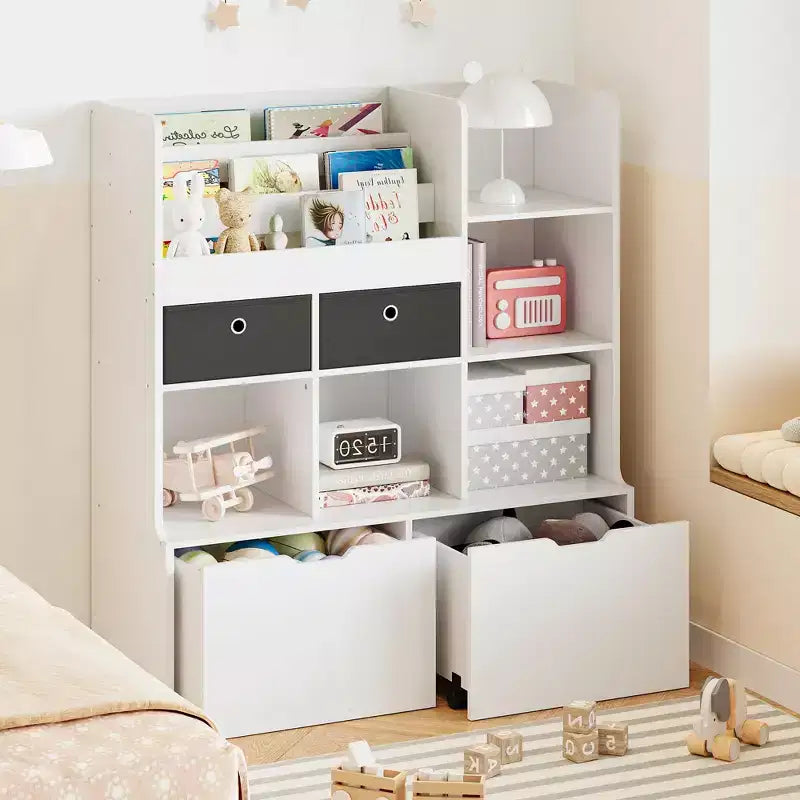 Bibliothèque enfant blanche avec 4 tiroirs C Organisateur de rangement pour jouets en bois moderne