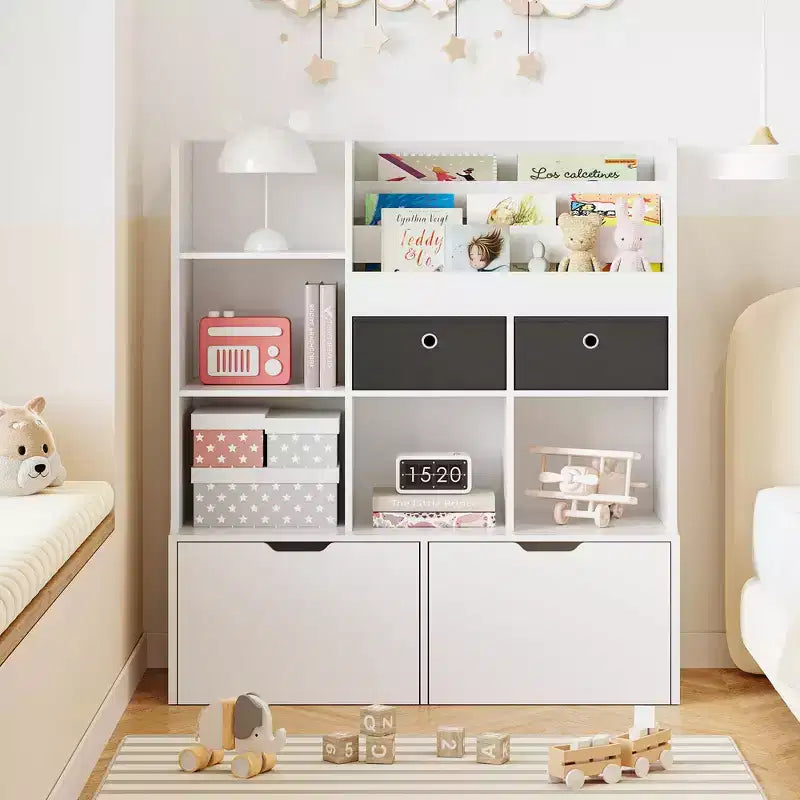 Bibliothèque enfant blanche avec 4 tiroirs C Organisateur de rangement pour jouets en bois moderne
