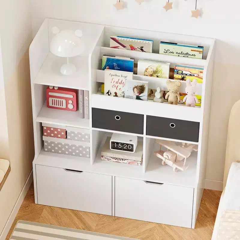 Bibliothèque enfant blanche avec 4 tiroirs C Organisateur de rangement pour jouets en bois moderne