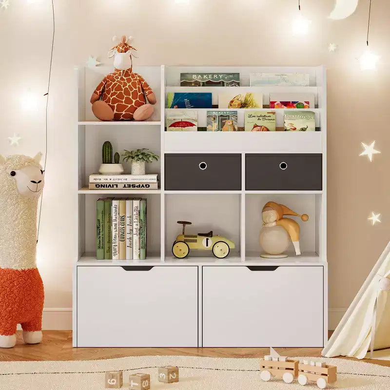 Bibliothèque enfant blanche avec 4 tiroirs C Organisateur de rangement pour jouets en bois moderne