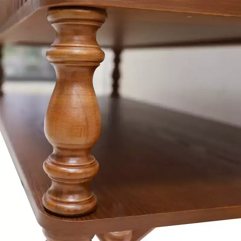 Table basse vintage avec plateau relevable et rangement, pieds en bois massif, 2 niveaux