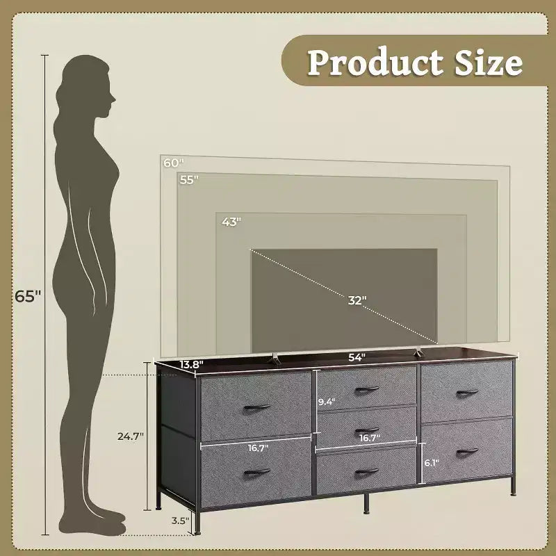 Commode à 7 tiroirs avec plateau en bois et cadre en métal, Armoire de rangement à tiroirs