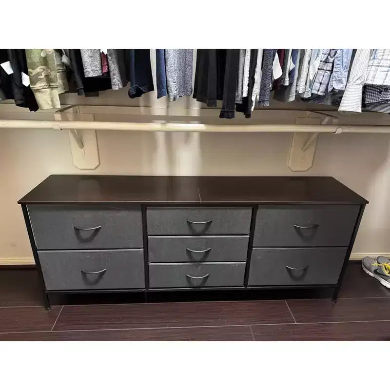 Commode à 7 tiroirs avec plateau en bois et cadre en métal, Armoire de rangement à tiroirs