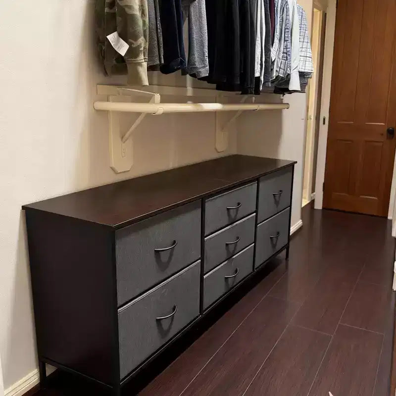 Commode à 7 tiroirs avec plateau en bois et cadre en métal, Armoire de rangement à tiroirs