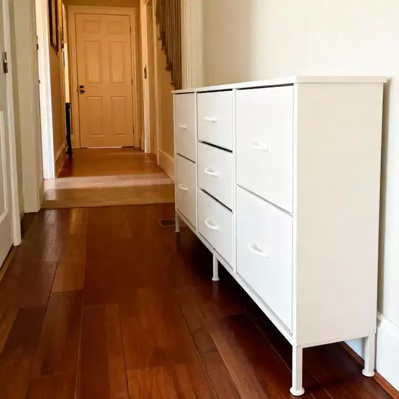 Commode à 7 tiroirs avec plateau en bois et cadre en métal, Armoire de rangement à tiroirs