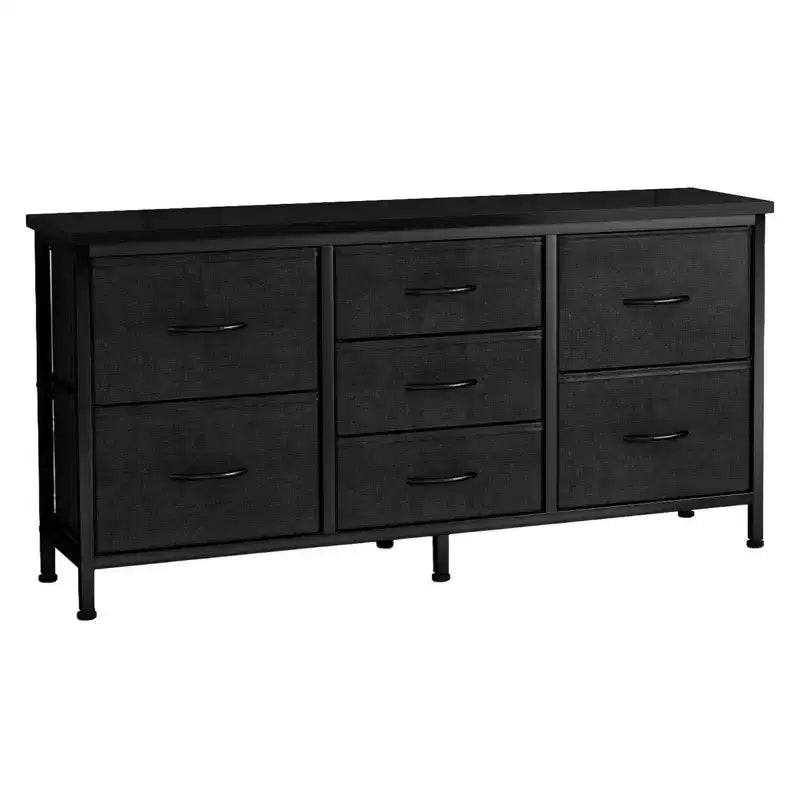 Commode à 7 tiroirs avec plateau en bois et cadre en métal, Armoire de rangement à tiroirs