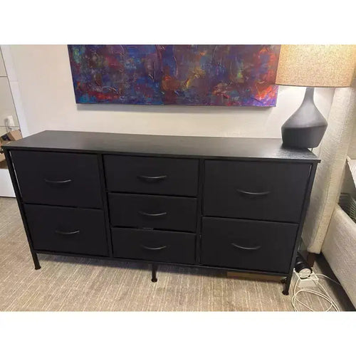 Cozy 7 Drawers Dresser with Wooden Top Metal Frame, Chest of Drawers Storage Closet for Bedroom,Large TV Stand Entertainment Center for 60in TV