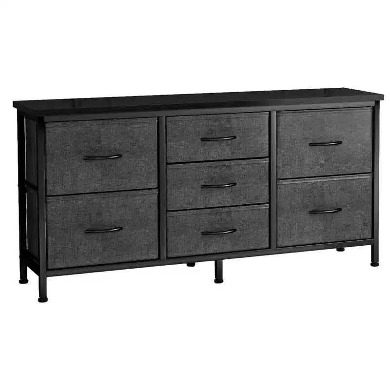 Commode à 7 tiroirs avec plateau en bois et cadre en métal, Armoire de rangement à tiroirs