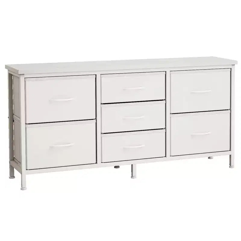 Commode à 7 tiroirs avec plateau en bois et cadre en métal, Armoire de rangement à tiroirs