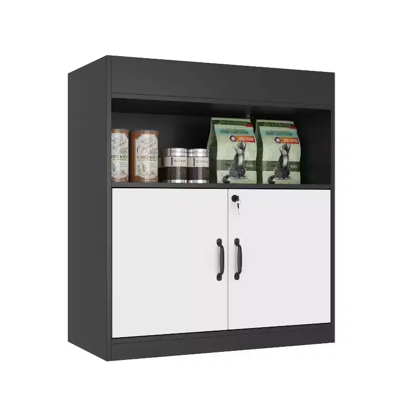 Meuble de rangement verrouillable noir et blanc Étagère Bibliothèque ouverte à tablette réglable