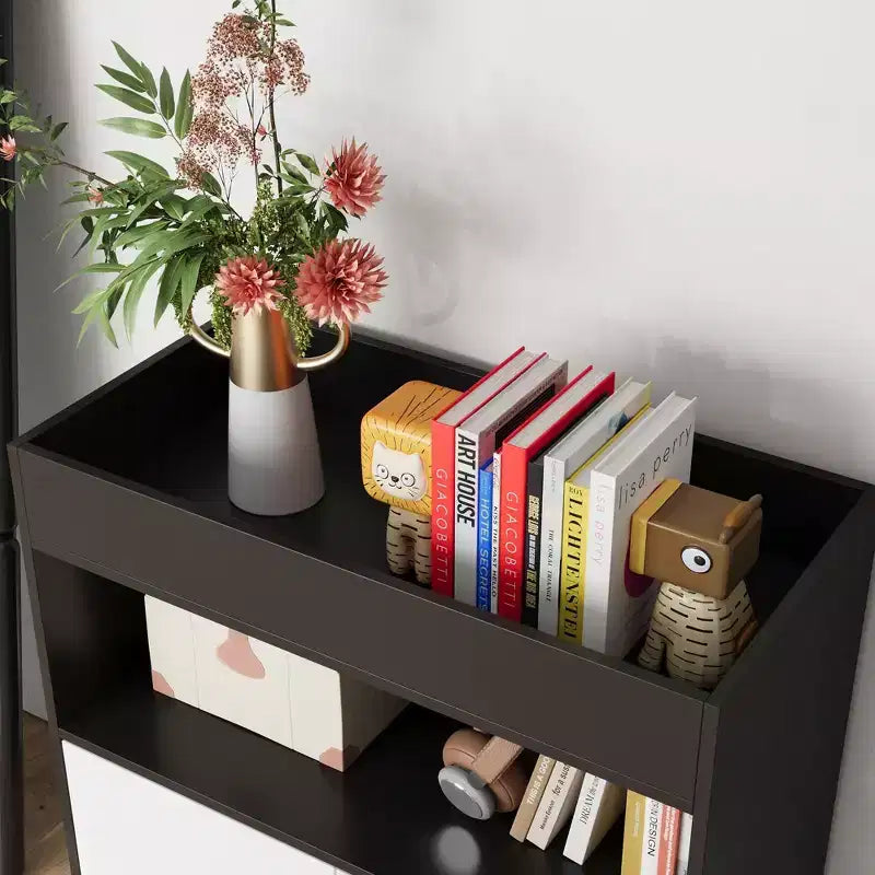 Meuble de rangement verrouillable noir et blanc Étagère Bibliothèque ouverte à tablette réglable