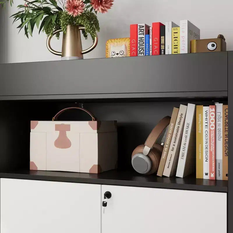 Meuble de rangement verrouillable noir et blanc Étagère Bibliothèque ouverte à tablette réglable
