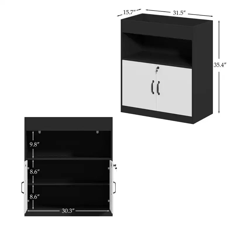Meuble de rangement verrouillable noir et blanc Étagère Bibliothèque ouverte à tablette réglable