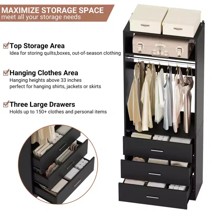 Système de rangement autoportant de 24 po avec 3 tiroirs en bois