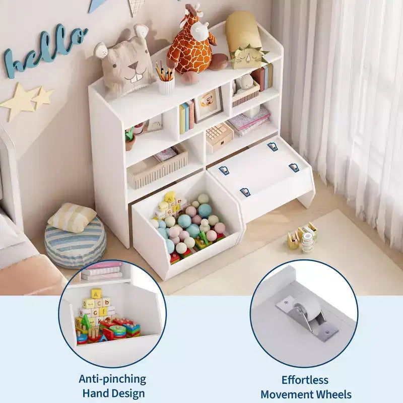 Organisateur de rangement pour jouets avec tiroirs amovibles, étagère pour enfants avec roulettes cachées