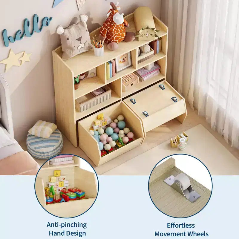 Organisateur de rangement pour jouets avec tiroirs amovibles, étagère pour enfants avec roulettes cachées