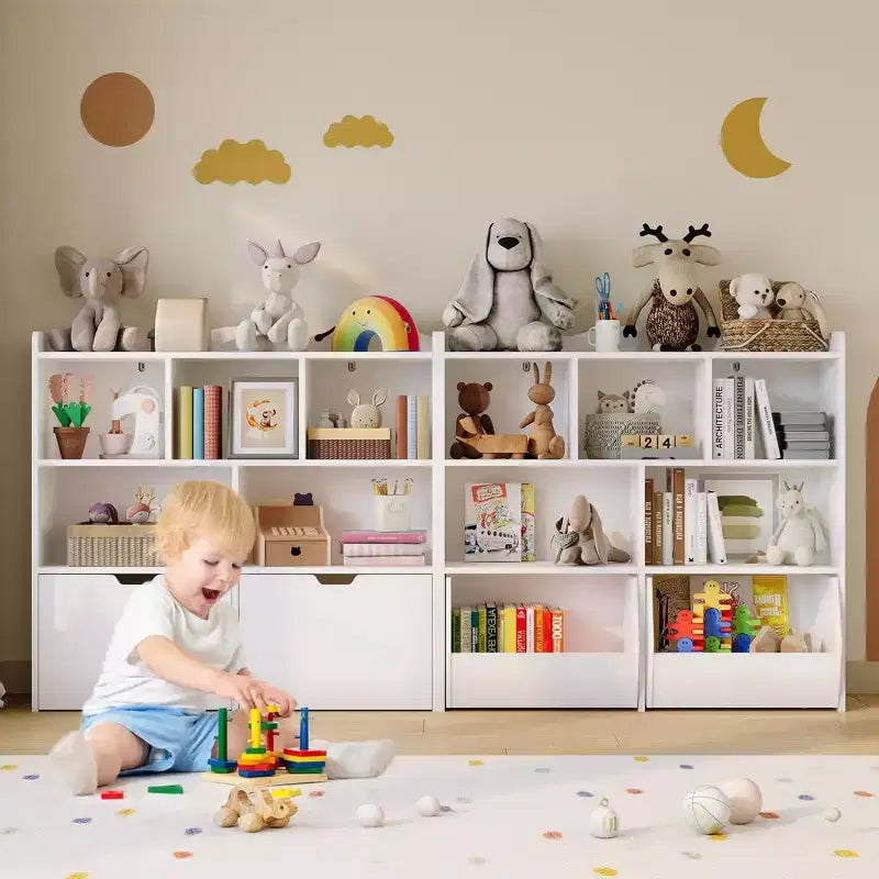 Organisateur de rangement pour jouets avec tiroirs amovibles, étagère pour enfants avec roulettes cachées