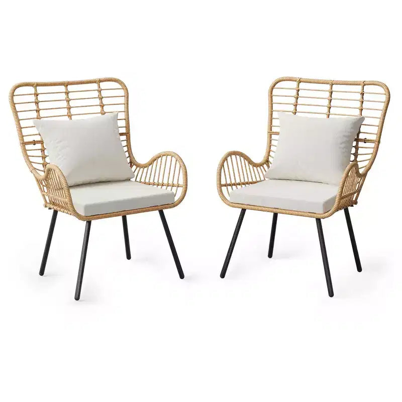 Wicker Chairs Outdoor Set of 2, Indoor/Outdoor Wicker Furniture Patio Chair, All-Weather Club Chair with Water-Resistant Cushions, Boho, Beige