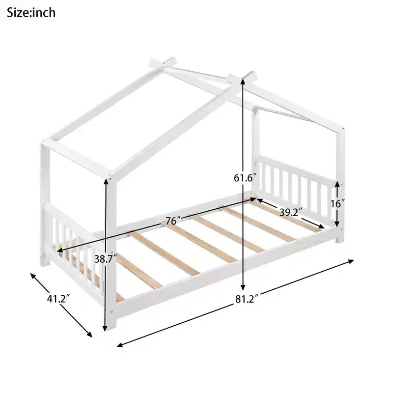 Lit plateforme cabane avec 2 tiroirs, cadre en bois de pin massif