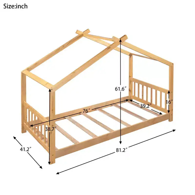Lit plateforme cabane avec 2 tiroirs, cadre en bois de pin massif