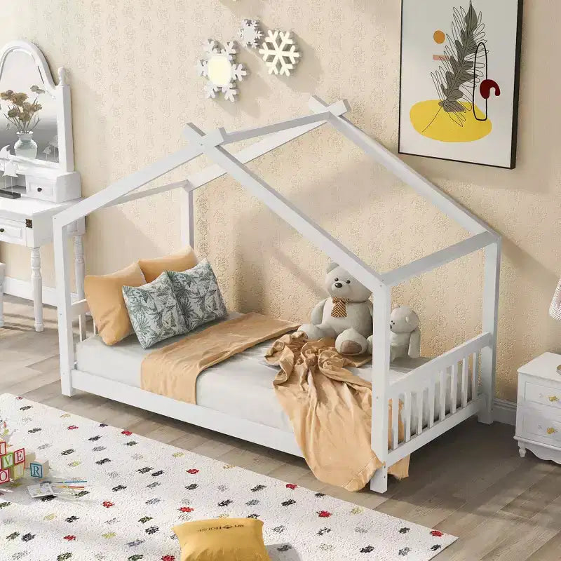 TUYOHW House Platform Bed with 2 Drawers,Solid Pine Wood Montessori Bed Frame with Slats,Kids Low Profile Bed Frame,600lbs Capacity