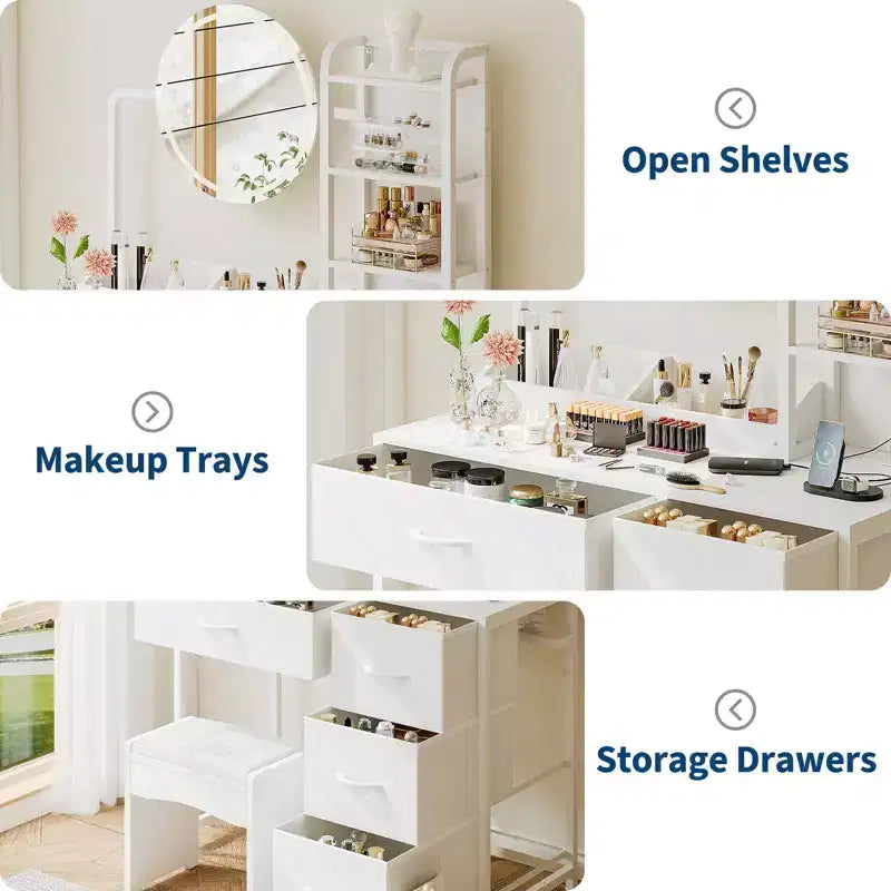 Coiffeuse avec miroir, table de maquillage avec 4 tiroirs, grande coiffeuse