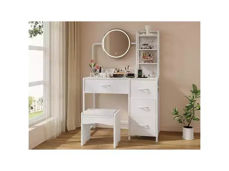 Coiffeuse avec miroir, table de maquillage avec 4 tiroirs, grande coiffeuse