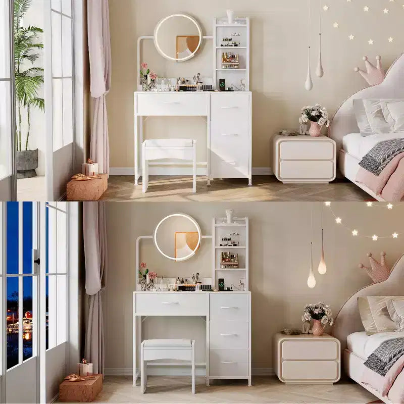 Coiffeuse avec miroir, table de maquillage avec 4 tiroirs, grande coiffeuse