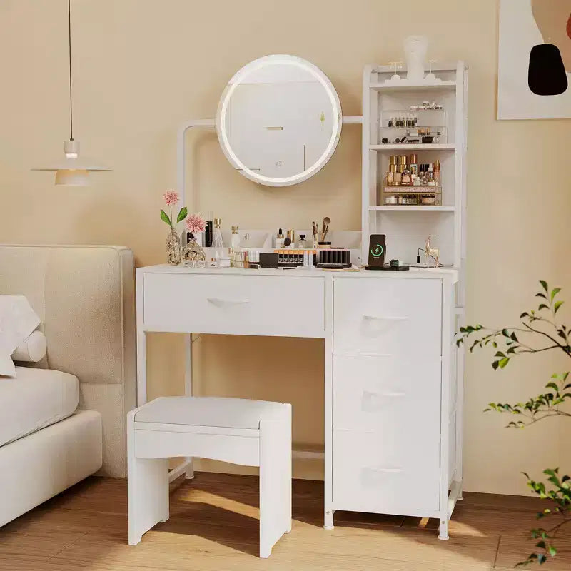 Coiffeuse avec miroir, table de maquillage avec 4 tiroirs, grande coiffeuse