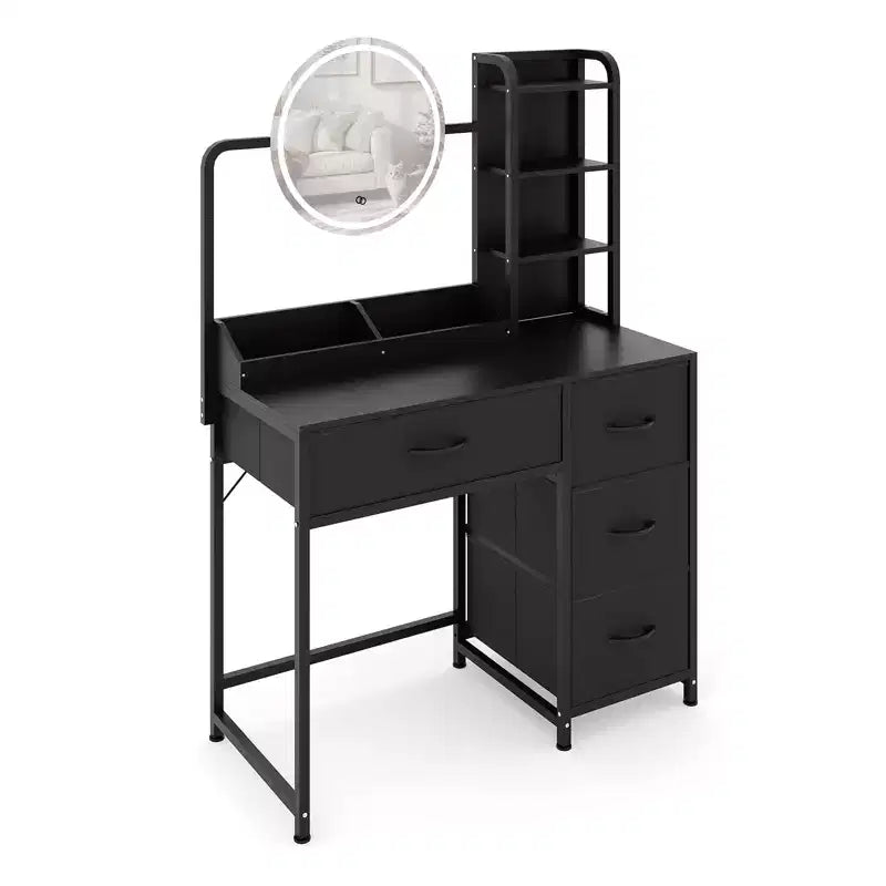 Vanity Desk with Mirror, Makeup Table with 4 Drawers, Large Dressing Table for Women & Girls Bedroom, Modern Storage