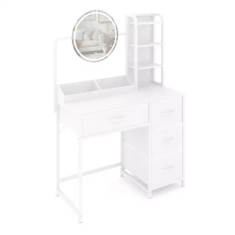 Coiffeuse avec miroir, table de maquillage avec 4 tiroirs, grande coiffeuse