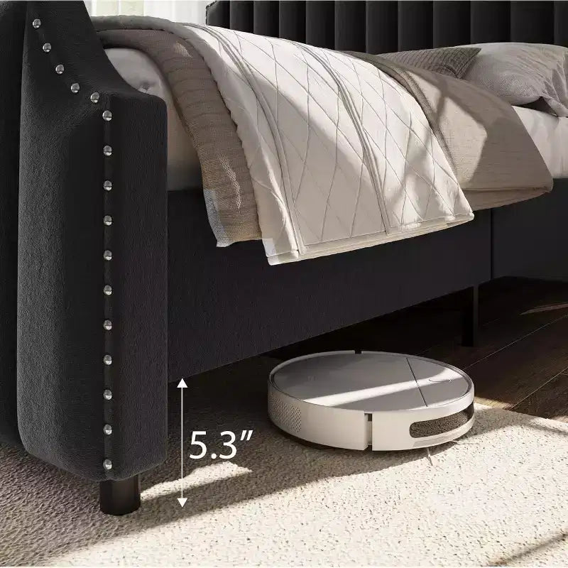 Cadre de lit King size, lit rembourré en velours avec tête de lit capitonnée de 127 cm de haut