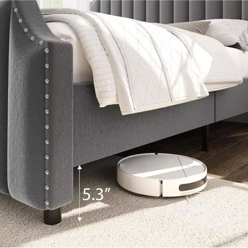 Cadre de lit King size, lit rembourré en velours avec tête de lit capitonnée de 127 cm de haut