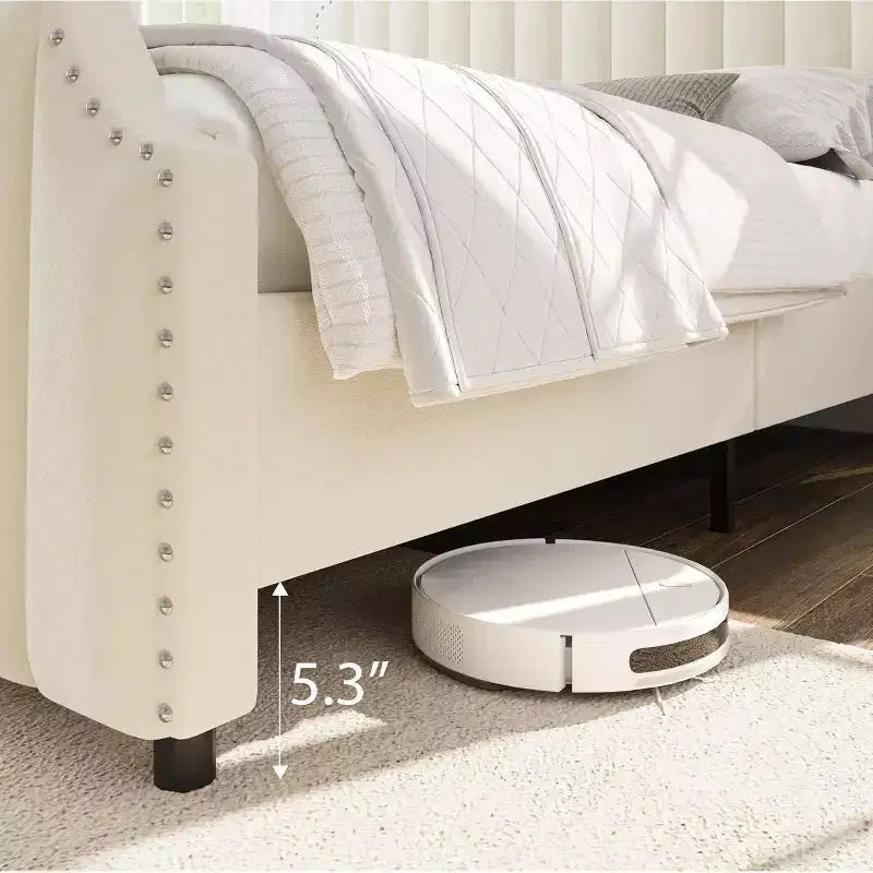 Cadre de lit King size, lit rembourré en velours avec tête de lit capitonnée de 127 cm de haut