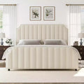 Acekool California King Platform Bed Frame, Velvet Upholstered Bed with 50 in Tall Channel Tufted Headboard