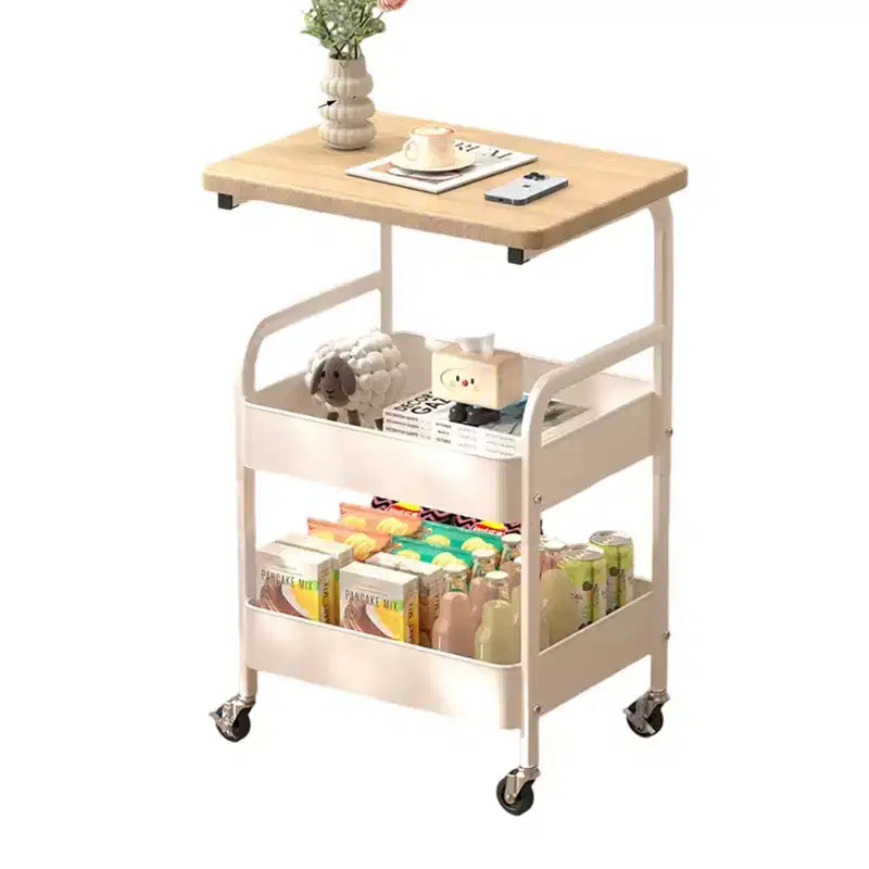 Chariot roulant en métal à 3 niveaux avec plateau en bois, Chariot de cuisine roulant en métal