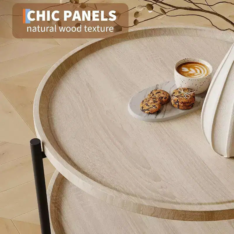 Table basse ronde de 30 pouces avec rangement à 2 niveaux, table centrale de ferme moderne