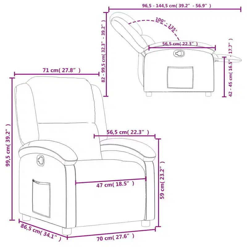 Fauteuil relax en cuir véritable avec dossier haut