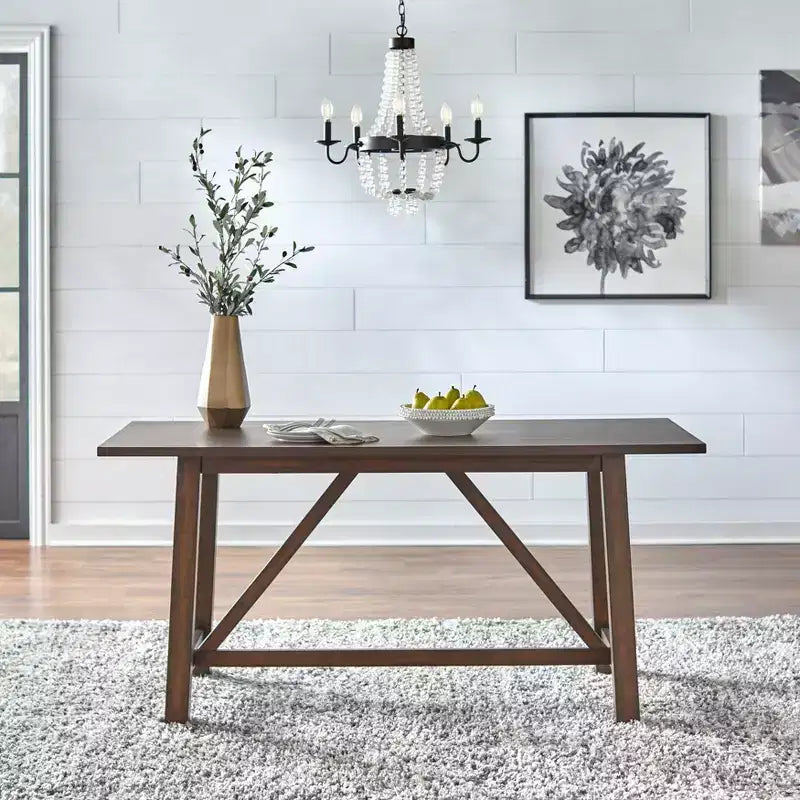 Table à manger rectangulaire en bois d'hévéa massif, style ferme moderne, marron rustique