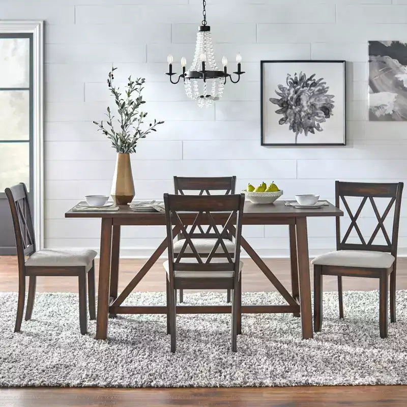 Table à manger rectangulaire en bois d'hévéa massif, style ferme moderne, marron rustique