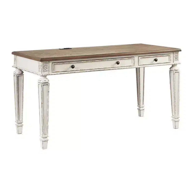 Signature Design by Ashley 60" Realyn Home Office Desk Beige: Antique-Styled, Cottage Design with Tapered Legs