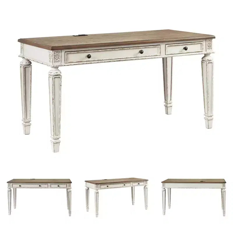 Bureau de style antique beige, design cottage avec pieds effilés