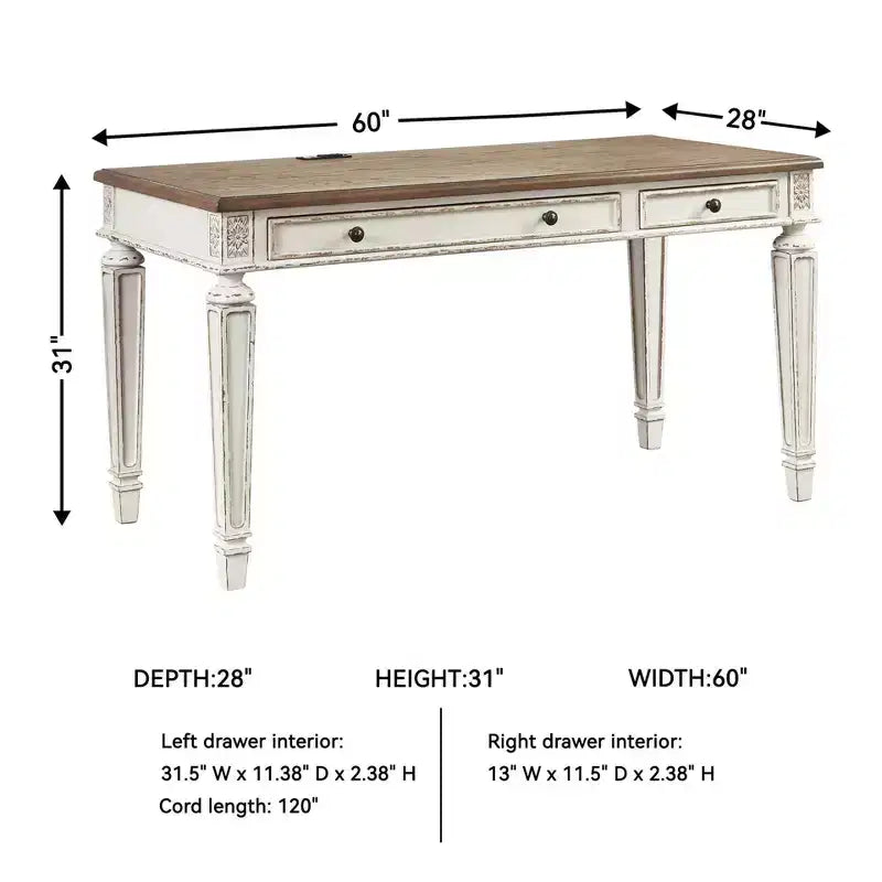 Bureau de style antique beige, design cottage avec pieds effilés