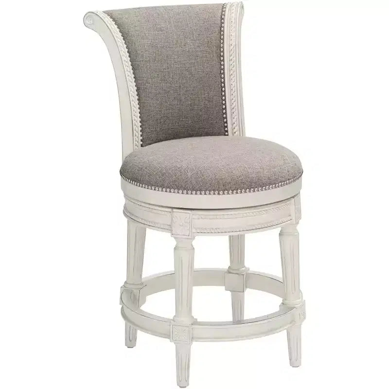 55 Downing Street Oliver Wood Swivel Bar Stool White 24 1/2 High Traditional Scroll Pewter Round Cushion with Backrest Footrest for Kitchen Counter