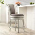 Tabouret de bar pivotant en bois blanc de 24 1/2 pouces de haut, style traditionnel à volutes