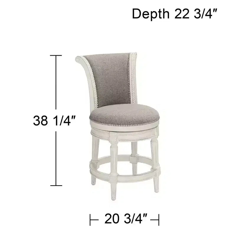 Tabouret de bar pivotant en bois blanc de 24 1/2 pouces de haut, style traditionnel à volutes