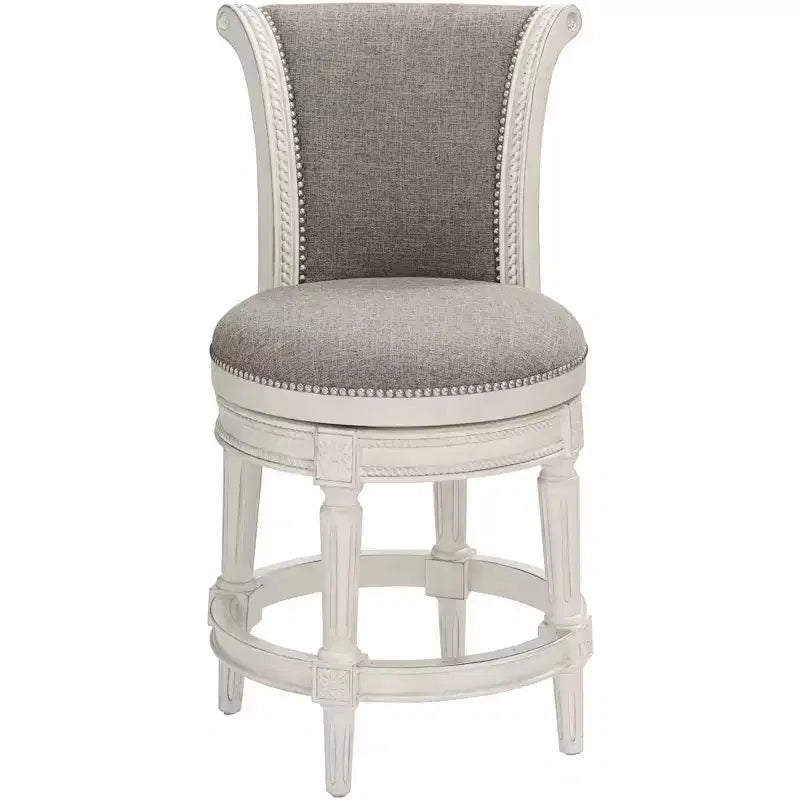 Tabouret de bar pivotant en bois blanc de 24 1/2 pouces de haut, style traditionnel à volutes