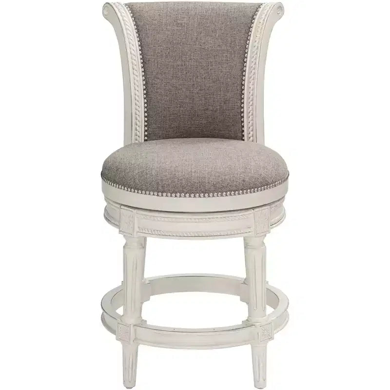 Tabouret de bar pivotant en bois blanc de 24 1/2 pouces de haut, style traditionnel à volutes