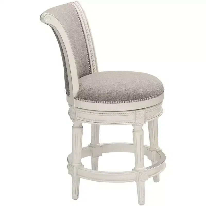 Tabouret de bar pivotant en bois blanc de 24 1/2 pouces de haut, style traditionnel à volutes