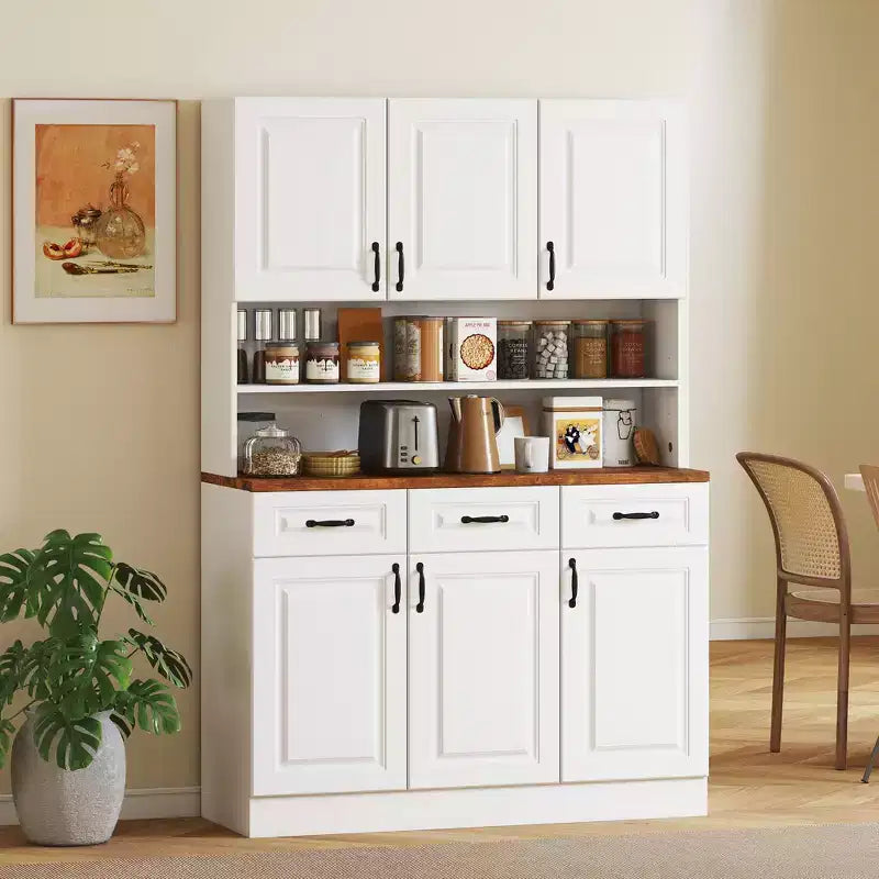 Garde-manger de cuisine, buffet autoportant avec vaisselier, 3 tiroirs, 6 portes